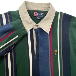 Chaps Ralph Lauren VTG Long Sleeve Polo Vertical Stripe Multicolored Large 90s